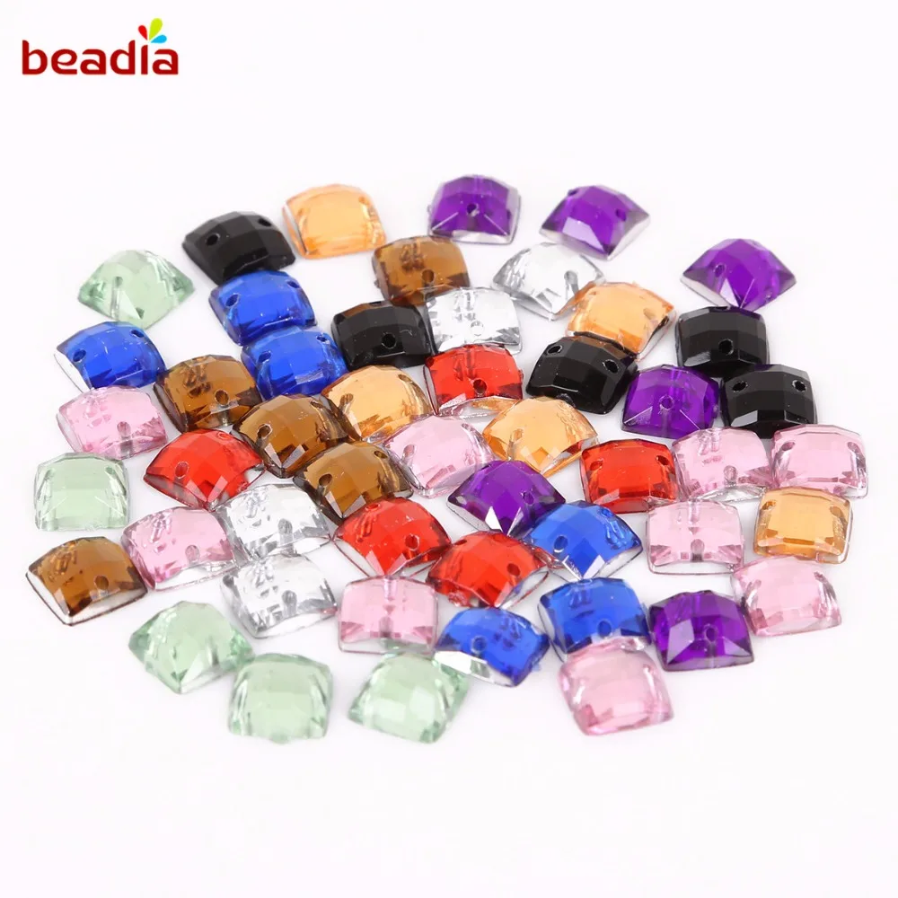 

New Arrival 8*8mm Square Shape 100Pcs Lucency Crystal Stone 2 Holes Sew On Rhinestones For Clothing Shoes Decoration DIY Craft