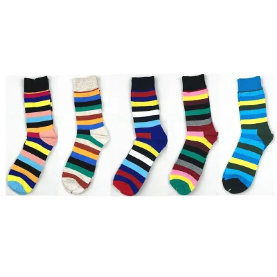 Chaussettes de Skateboard en coton pur pour hommes, 5 paires/lot, nouvelle couleur géométrique, Tube, drôle, Happy Socks, Style ethnique