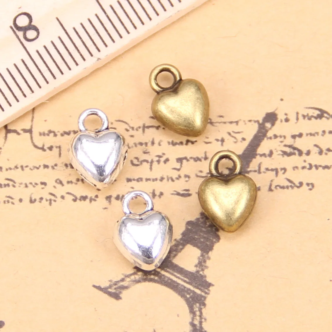 152pcs Charms For Jewelry Making puffy heart 9x7x4mm Antique Silver Plated Pendants DIY Handmake Tibetan Silver Necklace