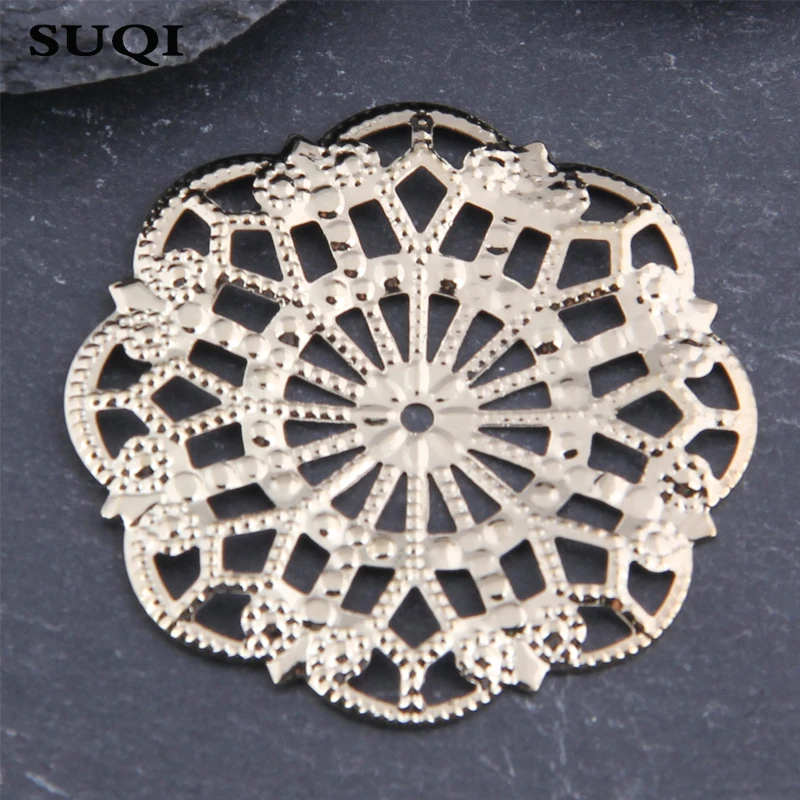 10Pcs รอบ Filigree ดอกไม้ Wraps ทองโบราณหัตถกรรมโลหะตัวเชื่อมต่อสำหรับ DIY Embellishments Scrapbooking เครื่องประดับอุปกรณ์เสริม