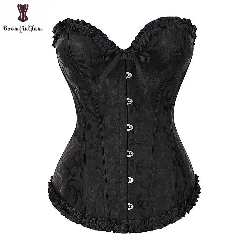 Jacquard Floral Corset Overbust Women Corsets Lace Up Korset Plastic Boned Bustier Outfit Plus Size Gothic Gorset Solid Corselet