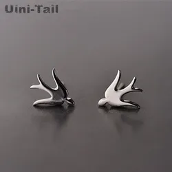 Uini-Tail Hot 925 Tibetan silver Fashion Cute Animal Earrings Fresh Little Swallow Glossy Wings Flying Ear Stud Earrings Korean