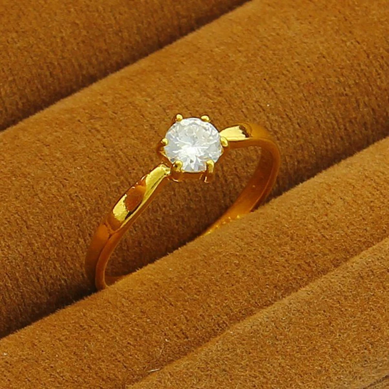 Pure Gold Color Women\'s Finger Ring,24K Gold Plated Simple Wedding Ring with Cubic Zirconia for Ladies Women Jewelry