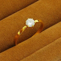 Pure Gold Color Women's Finger Ring,24K Gold Plated Simple Wedding Ring with Cubic Zirconia for Ladies Women Jewelry