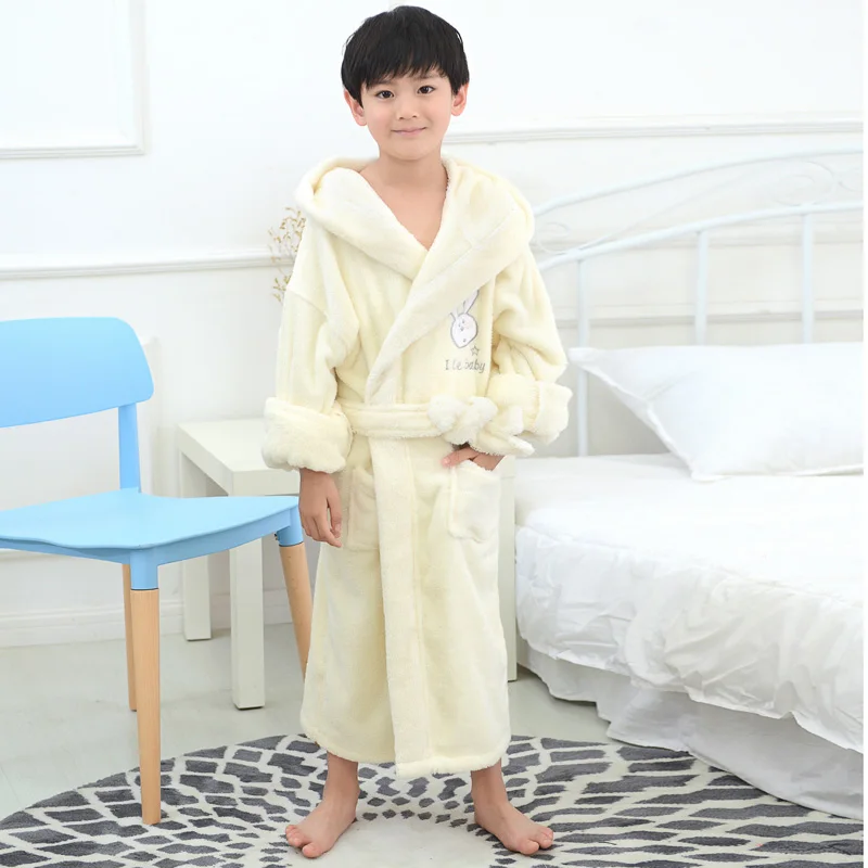 Winter Children Bathrobe Kids Baby 100% Cotton Hooded Nightgown Cartoon Cap Boys and Girls Thick Soft Long Christmas Autumn