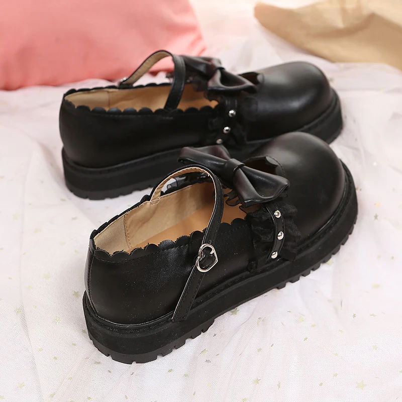 2019 Autumn New Harajuku College Style Lolita Mori girl Leather Shoes Bowknot Princess Kawaii Girl Women Shoes