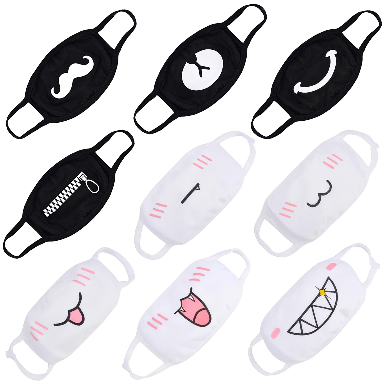 9PCS Unisex Cute Cartoon Face Mask Funny Teeth Pattern Anti-bacterial Dust Winter Mouth Mask Emotiction Masque Kpop masks