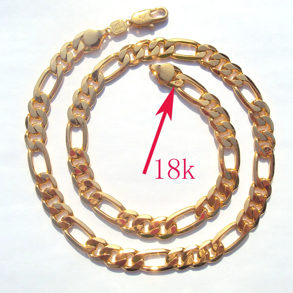 

18 k Solid Gold Filled AUTHENTIC FINISH 18 k stamped 10mm fine Figaro Chain necklace Made In Best