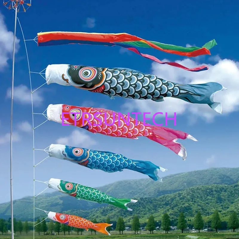 1Pack 80cm/100cm Japanese Carp Windsock Streamer Fish Flag Kite Koinobori Home Outdoors Hanging Decoration Sushi Bar