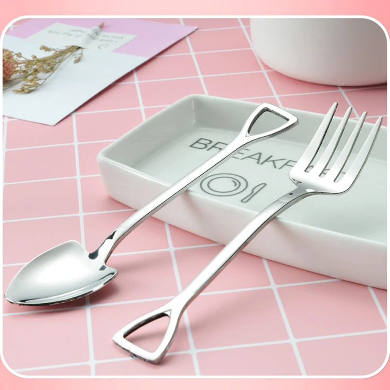 300Pcs/lot Stainless Steel Spoons Fork Spade Shovel Tableware Home Gift Lovely Spoons Long Handle Flatware Tableware Gift