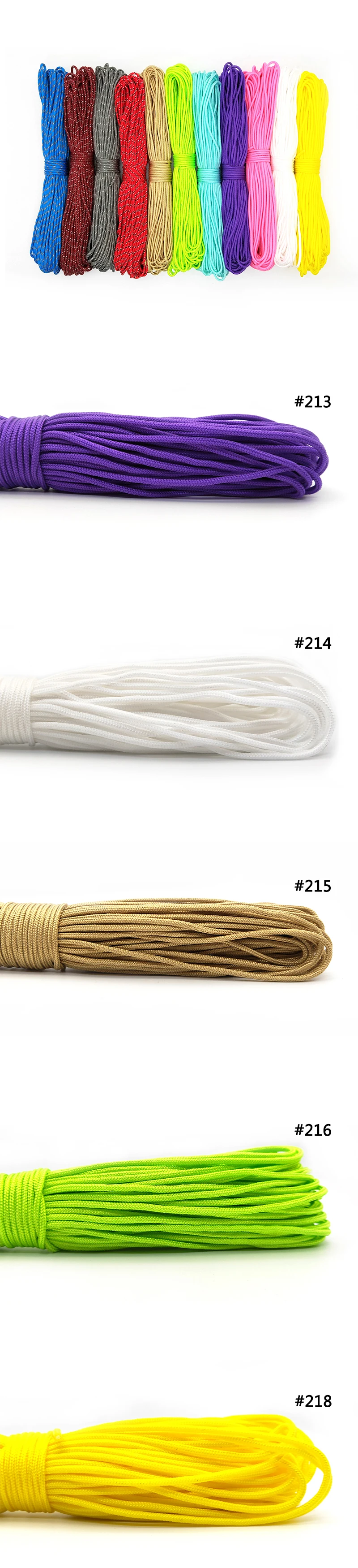 100 Fuß 25 Fuß 100 Farben Durchmesser 2 mm Ein Ständerkerne Seil Paracord für Überleben Fallschirmschnur Lanyard Zeltseil zum Wandern Camping – Detail 1