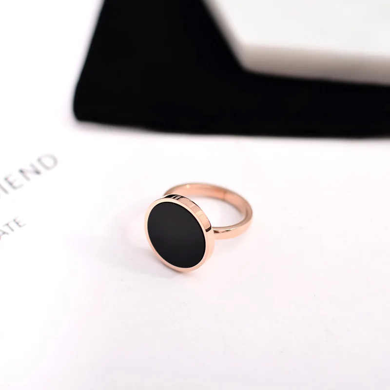 YUN RUO New Arrival Luxyry CNC Zircon Crystal Inlay Black Ring for Woman 316L Stainless Steel Jewelry Rose Gold Color Never Fade