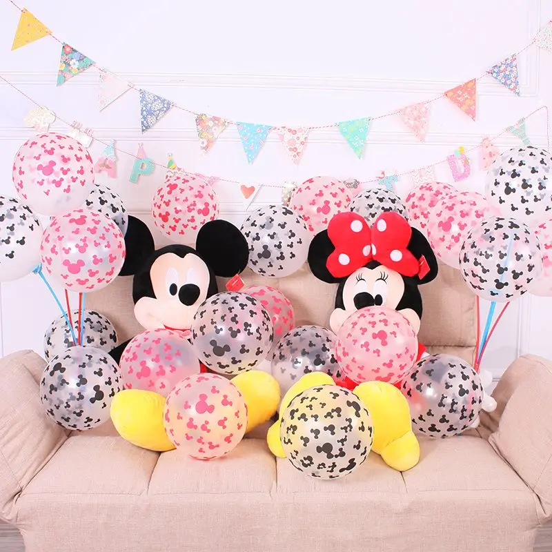 10Pcs Red Black Mickey Minnie Mouse Head Latex Balloon Transparent Balloon Birthday Party Wedding Decoration Air Globoss Kid Toy