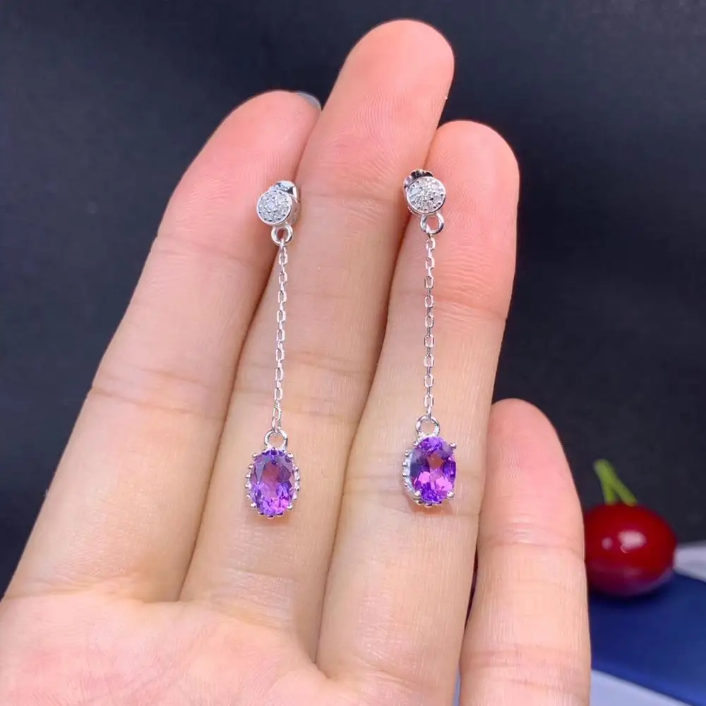 Einfache und zarte, dame ohrringe, natürliche amethyst, günstige, paket, 925 Sterling Silber