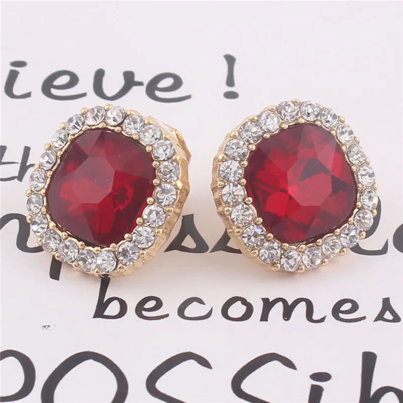 GRACE JUN Red and Blue  Rhinestone Crystal Clip on Earrings No Pierced for Women Party Wedding Luxury Bride No Hole Earrings