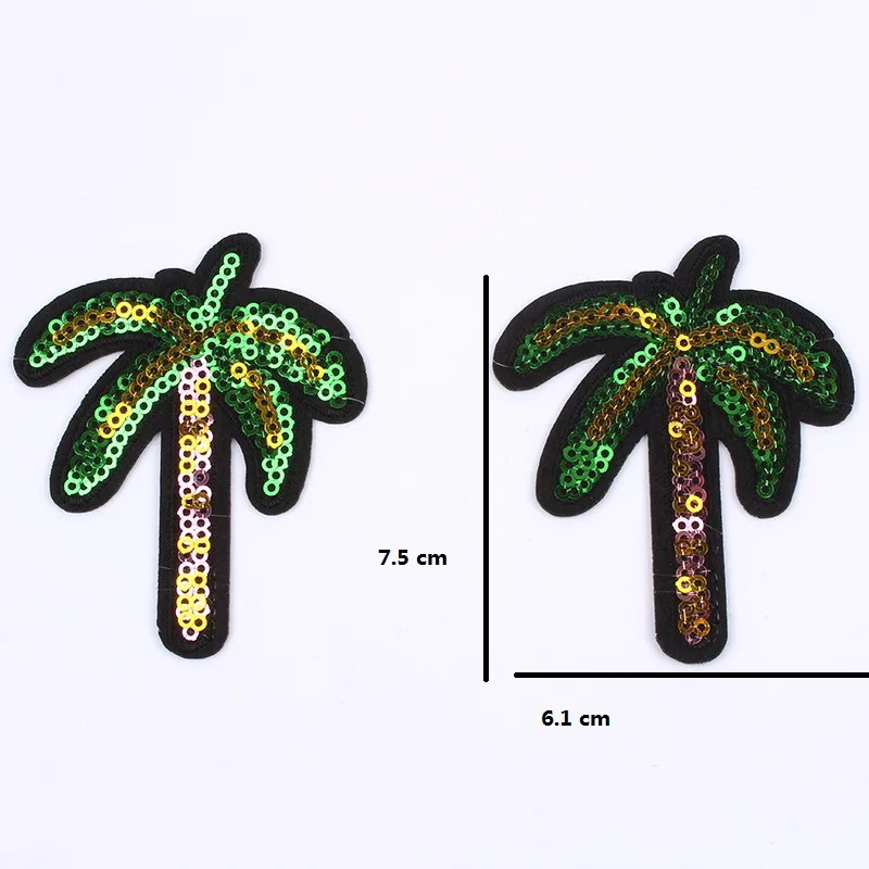 10pcs/lot Cartoon Coconut Tree Patch Sequined Palm Stickers Clothes Backpack Jeans Coats Appliques DIY Iron On Garments Badge