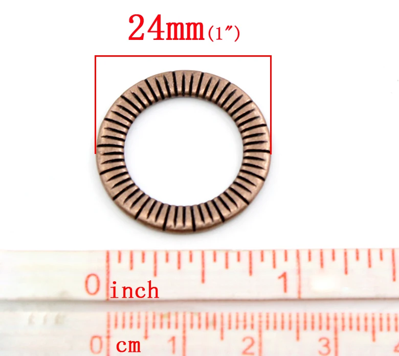 DoreenBeads Zinc metal alloy Closed Soldered Jump Rings Round Antique Copper Stripe Pattern 24mm(1\