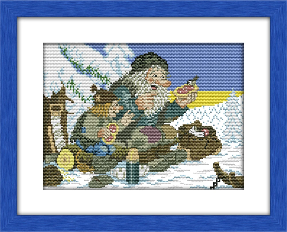 The snow bird cross stitch kit people DMC color thread 14ct 11ct count print canvas stitches embroidery handmade