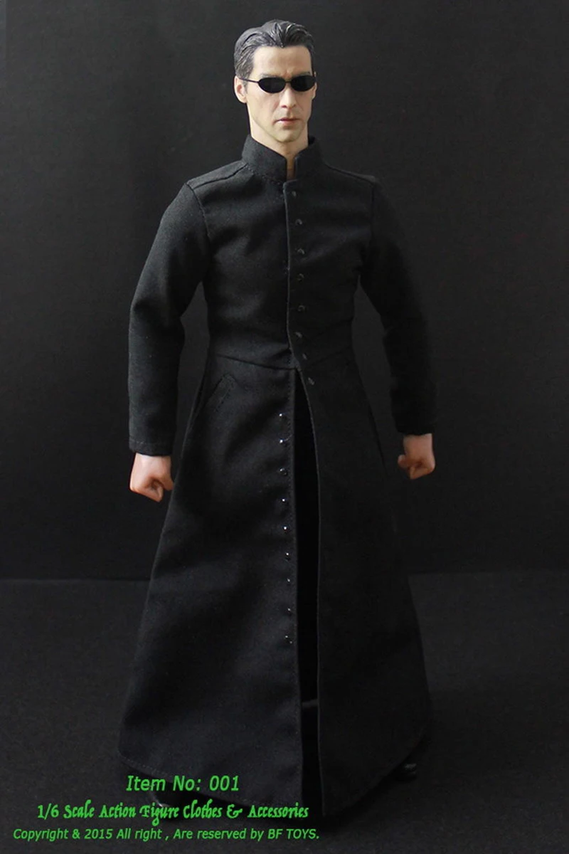 1/6 The Matrix NEO Keanu Reeves Black Coat Clothing Suits For 12\