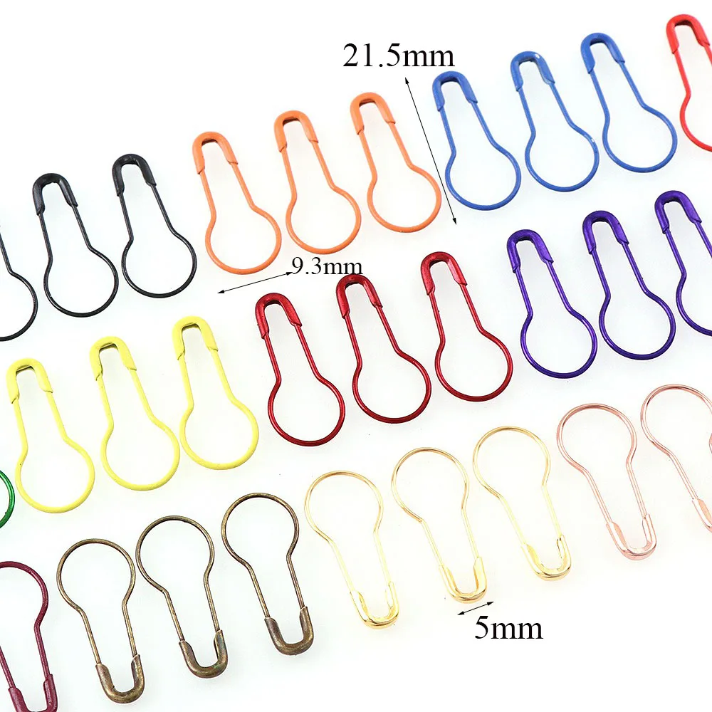 100Pcs Mix Color Metal Pins Gourd Pear Shape Safety Metal Clips Knitting Stitch Marker Tag Hangtag Pins Fastener Craft DIY