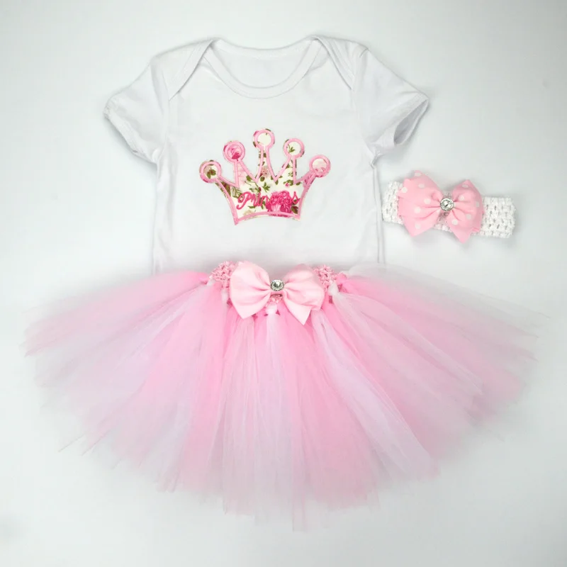 Christmas Baby Girl 3pcs Clothing Sets Infant Cotton Romper+Tulle Skirt+Headband 3pcs Outfits Costumes Birthday Santa Vestidos