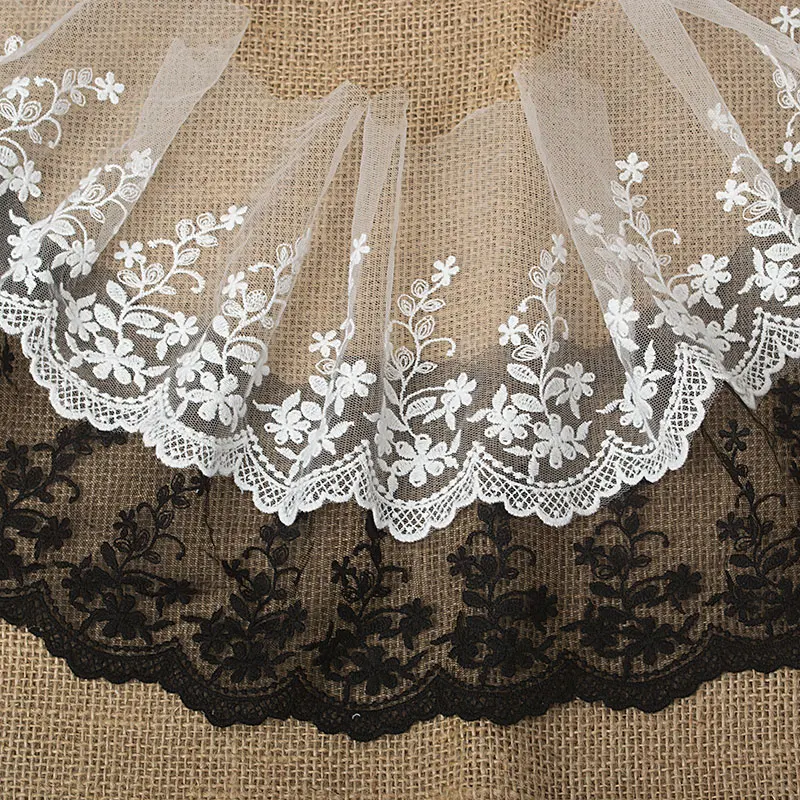 5yrd/lot Width 15cm Stylish Cotton Embroidered Mesh Lace Trim Garment Lace for Sewing Off White Beige Black Red Green