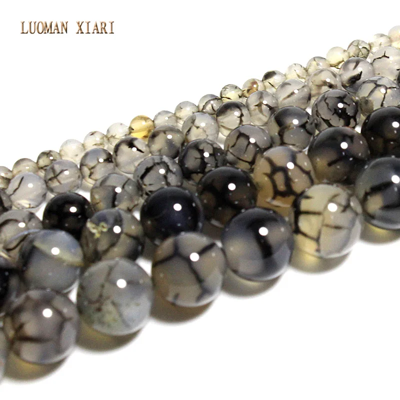 Natural Stone Beads Crack Black Dragon Veins Agate Loose Spacer Bead For Jewelry Making Diy Bracelet Necklace Accessories 4-12MM