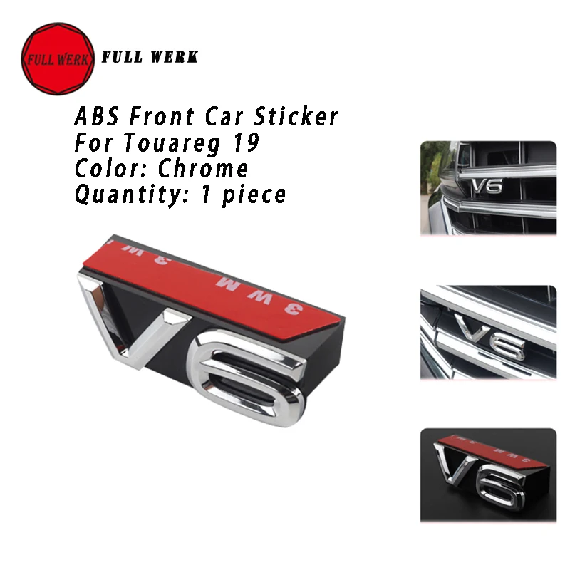 1pc ABS 3D Car Front Grille Rear Body Sticker Decal V6 Emblem Decoration Cover Decor for VW Touareg 19 20 21 22 23 Accessory