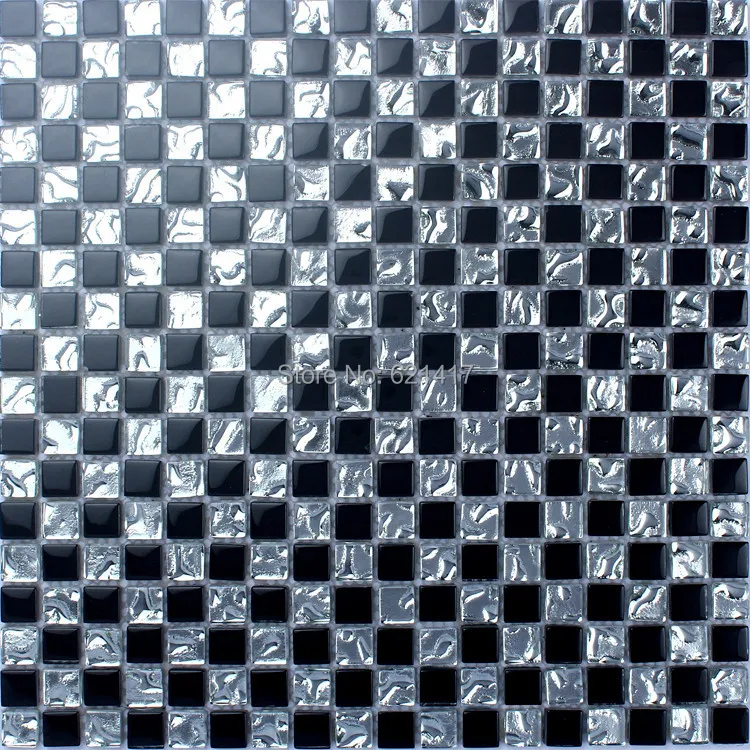 black mixed silver glass diamond mosaic tiles kitchen backsplash bathroom shower mosaic mini square pillar mosaic tiles