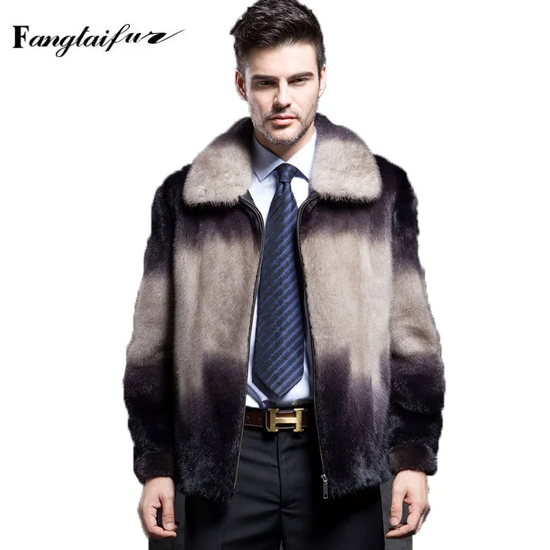 

Ftangaiur Winter Men Jacket Import Velvet Mink Fur Coat Contrast Color Square Collar Mink Men's Short Causal Real Mink Fur Coats