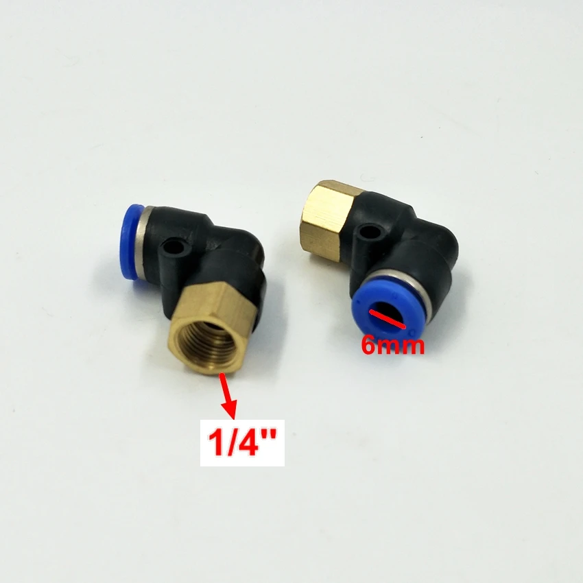 10pcs/lot Pneumatic fitting G1/4'' Female Thread L Elbow 6mm Pipe Fitting L type Fitting PLF6-2