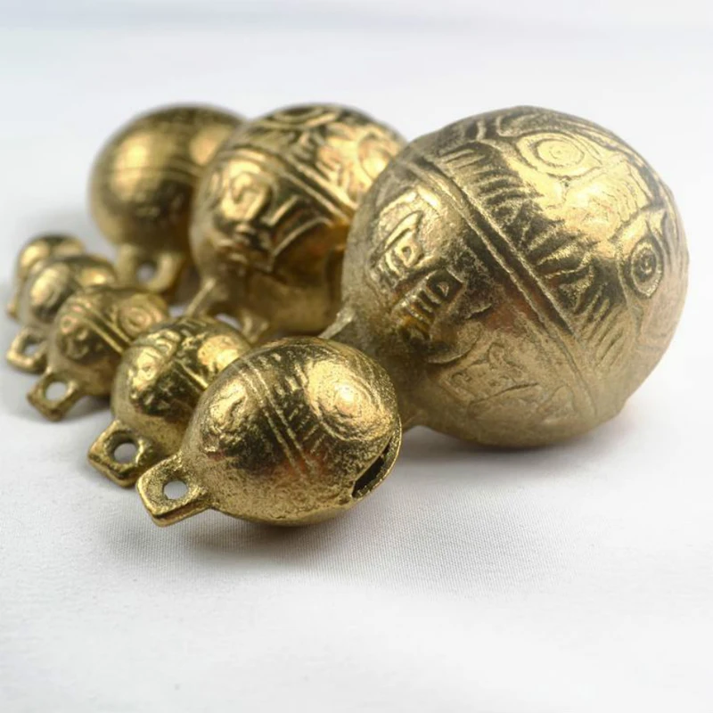 Feng Shui Chinese Vintage Style Tibetan Brass Bell 9mm-52mm Tiny Bead Craft Decorative Tiger Head DIY for Party Decoration
