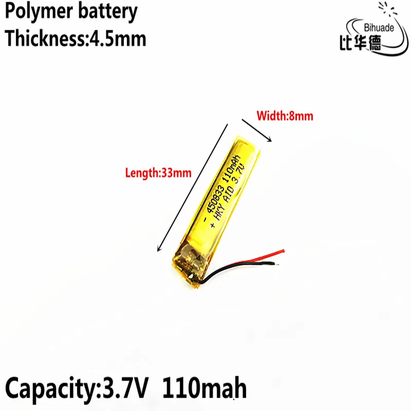 3.7V 110mAh 450833 bateria litowo polimerowa bateria li-po akumulator litowo jonowy akumulator baterie do Mp3 MP4 MP5 GPS dostawcy usług płatniczych