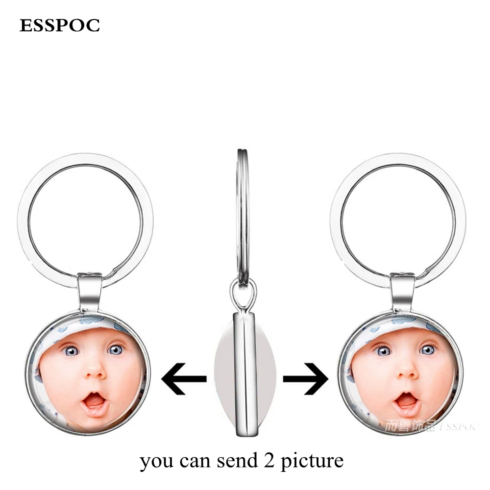 Handmade Double Face Personalized Custom Keychains Baby Family Photo Keyrings Key Chain Rings Holder Wedding Family Gift D00