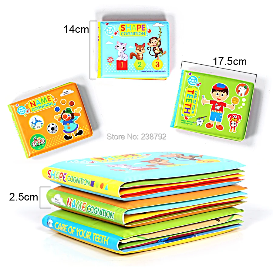 Cartoon Water Bath Books,Bathroom Toy Kids Early Learning Care of teeth,Name shape cognition Waterproof Books Educational Toys