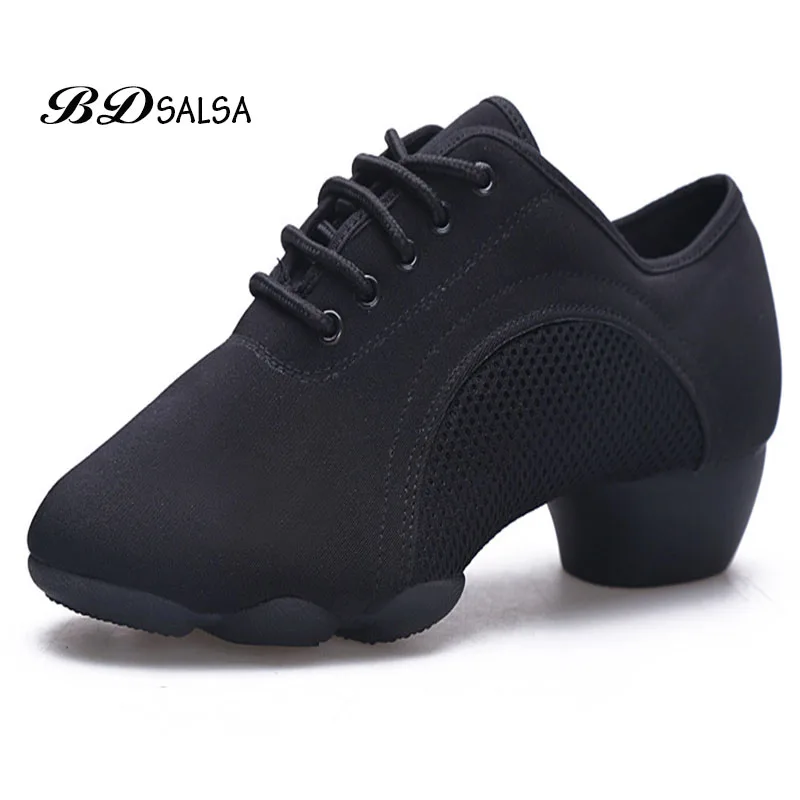 Latin Dance Shoes Oxford Cloth Square  Latin Shoes Two Soft Anti-slip Low-end Ballroom Shoe BDSALSA BDJW-1 Authentic Heel 3 cm