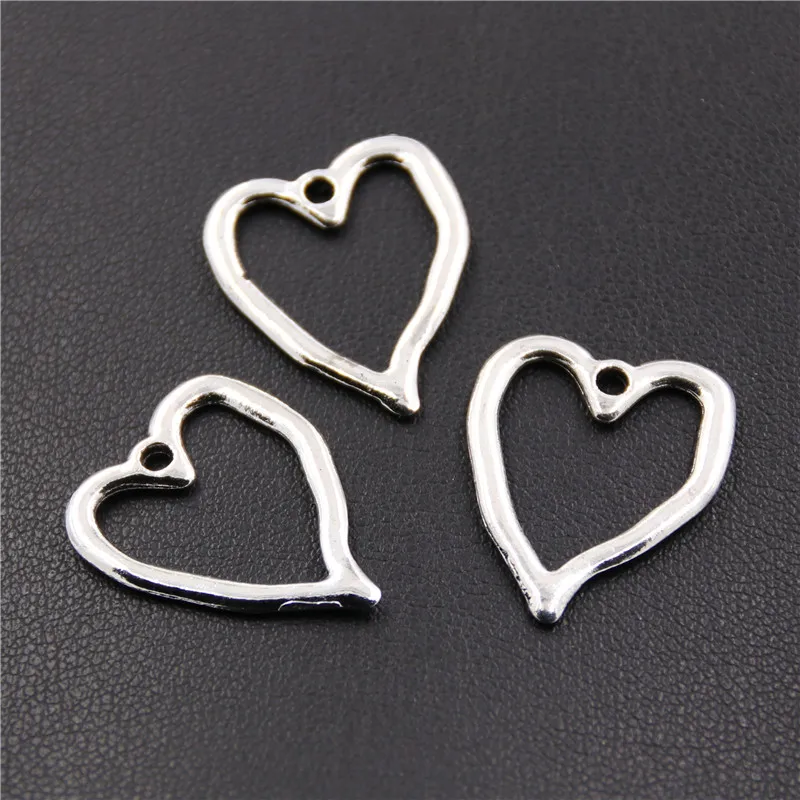 50PCS   Silver Color Charms Heart Pendants Carved Hearts For Bracelet Necklace Jewelry Making A2356