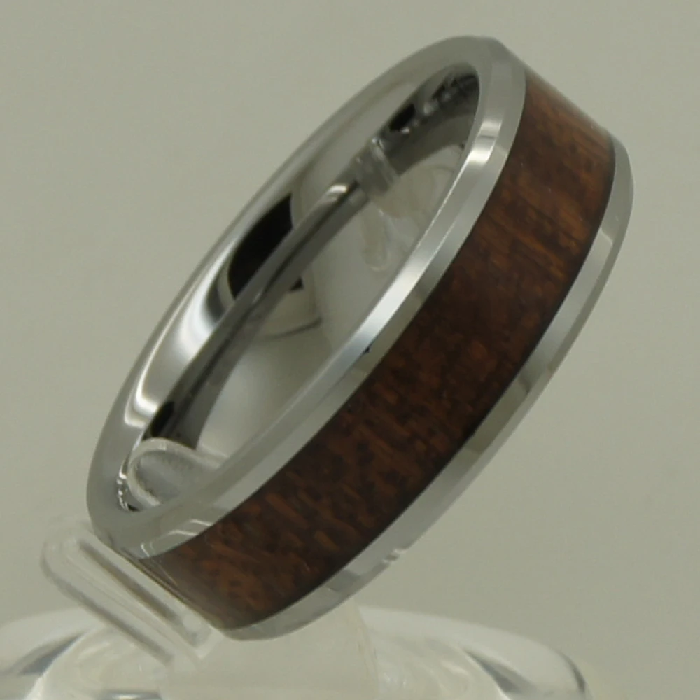 8mm natural wood  inlayed small bevel men/women hi-tech scratch proof wedding tungsten ring