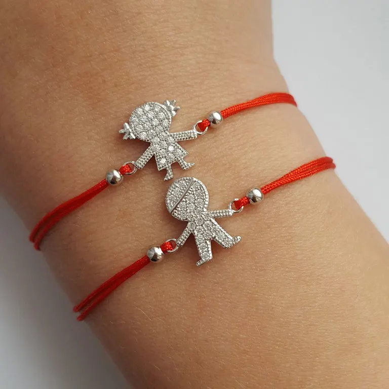 New Girl Boy Silver Charm Bracelets for Girls Red Thread Adjustable Women pulseras mujer 925 sterling silver