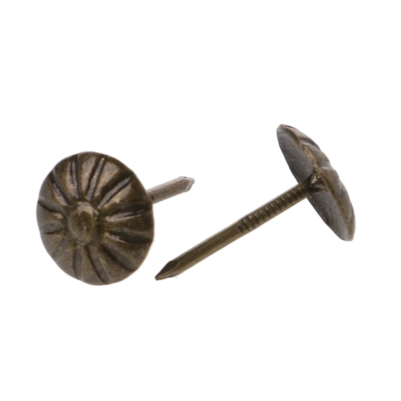 100 Pieces Antique Decorative Tacks with Chrysanthemum Pattern Furniture Upholstery Nail for Sofa, Home DIY Decor 517A