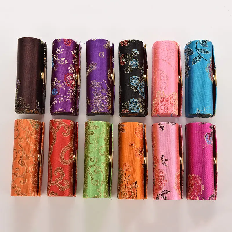 1Pc Flower Design With Mirror Jewelry Packaging Box Retro Embroidered Lipstick Case Fashion Holder