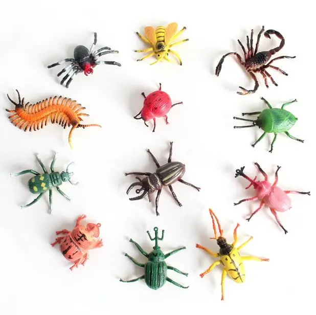 12Pcs/lot Simulation insect animal model beetle props set children early education toy ladybug spider scorpion bee