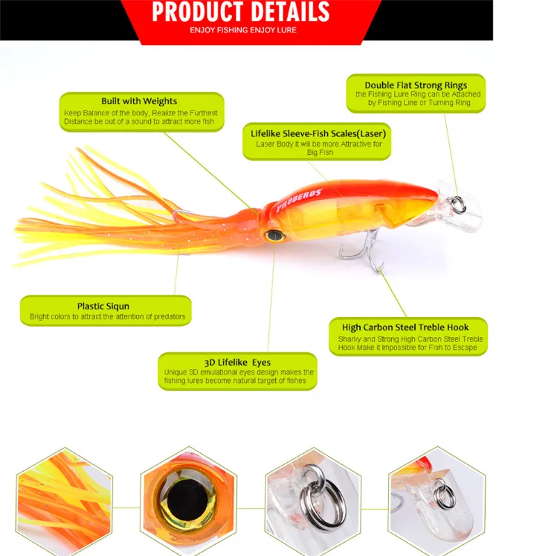 1pcs 낙지 낚시 유혹 오징어 하드 미끼 wobbler 12 cm/20g 6 색 사용 가능한 낙지 크랭크 미끼베이스 파이크 3d 눈을위한 미끼