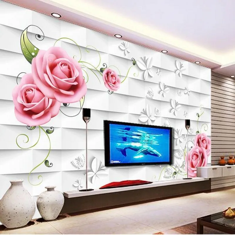 

beibehang Custom mural 3d stereo photo wallpaper rose vine butterfly TV background wall living room bedroom 3d wallpaper mural