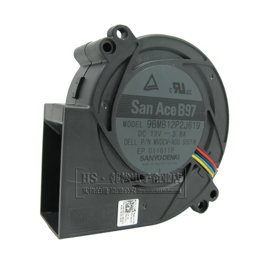 

New Original SANYO 9733 turbo centrifugal fan blower 12V 3.8A 97*97*33mm 9BMB12P2J619 big wind capacity 4pin