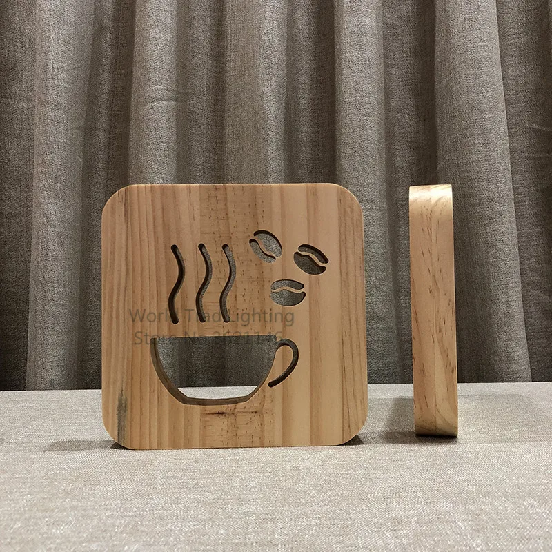 Creative LED Wood Night Light a cup of coffee tea Style Luminaria Fashion Lamp For coffee shop restaurant dining room Decoration