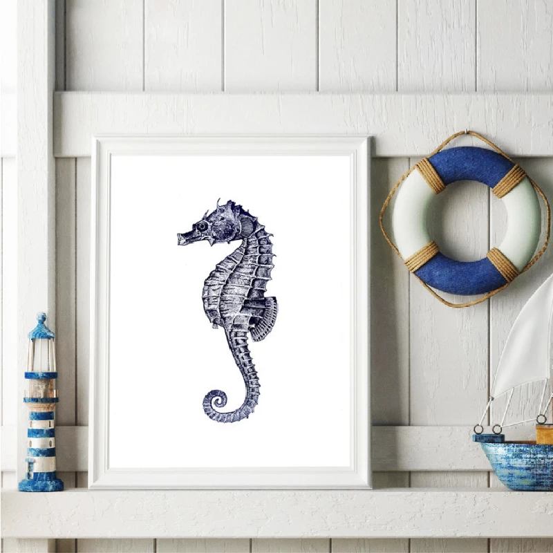 Octopus Nautical Vintage Posters and Prints Kraken Octopus,Sea horse Canvas Painting Pictures Rustic Bathroom Wall Art Decor