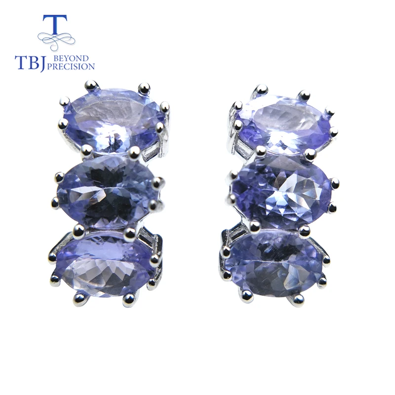 TBJ,Small romantic earrings with natural tanzanite gemstone in 925 sterling silver lovely Valentine gift for women lady gift box