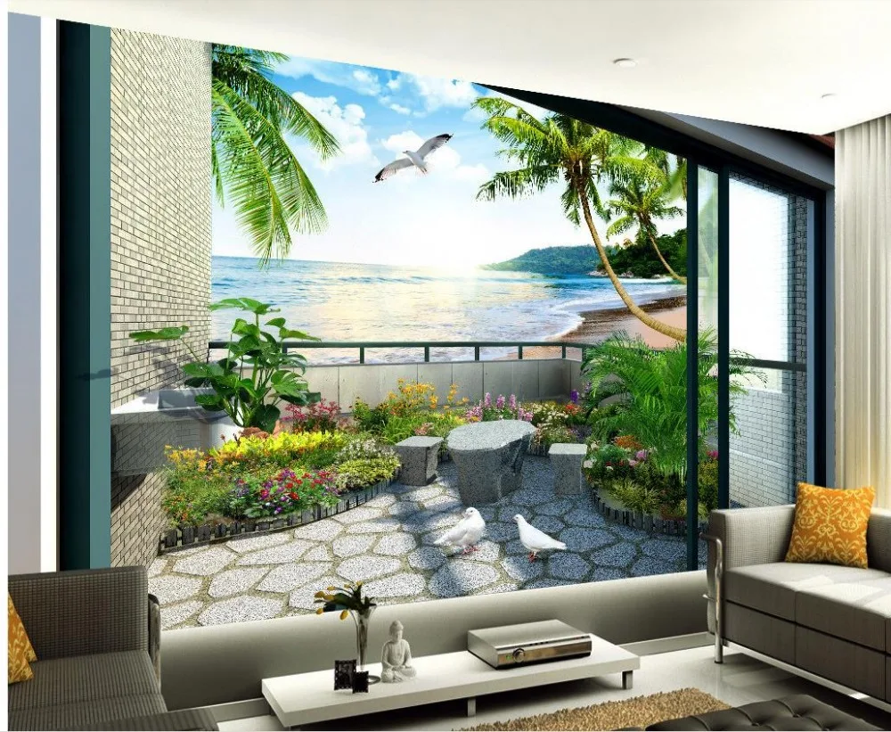 

custom 3d wallpaper Balcony garden sea view room 3D stereo photo wallpaper for walls Home Decoration