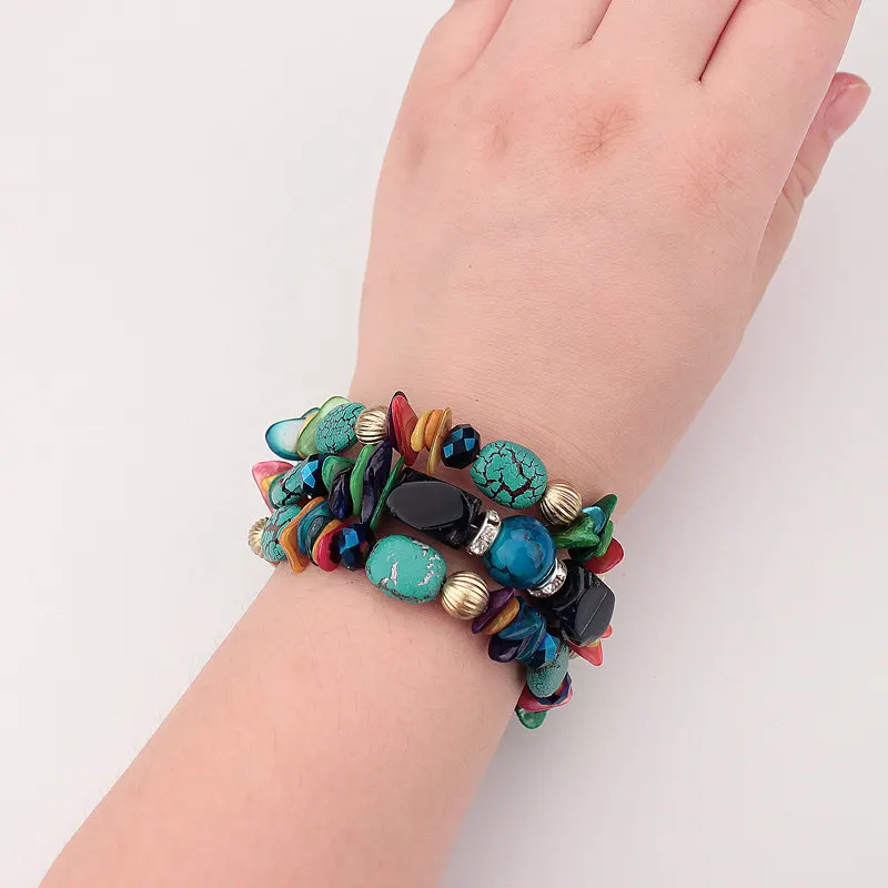 New Bohemian Multicolor Shell Bracelets & Bangles Crystal Stones Beaded Multilayer Bracelets Charm Gold Color Bracelet For Women
